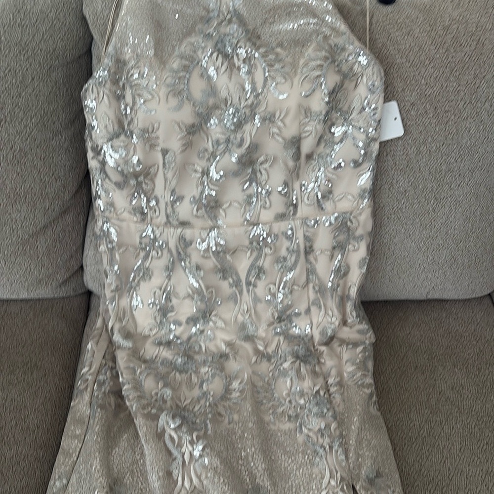 Designers Originals Cream Sheath Gown with Beautiful Lace Pattern